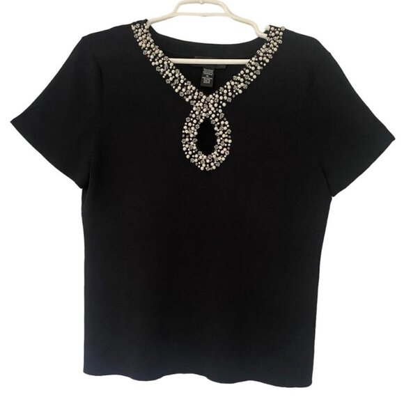 Cable and Gauge, Women's Stone Design Stretch Blouse, Black, Nylon, Viscose. - Picture 1 of 5